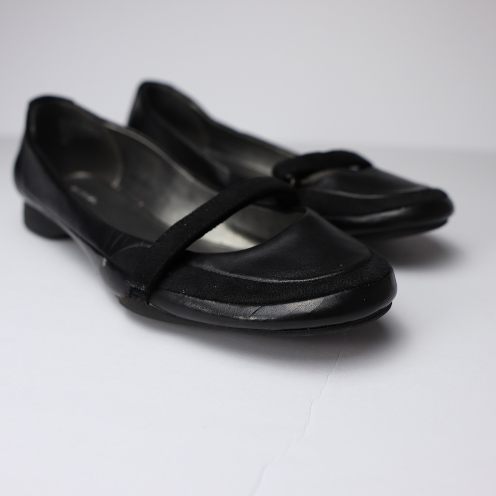Vintage Merona Women Black Y2K Leather Suede Strap‎ Ballet Flats Shoes Size 8.5